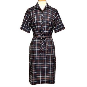 Vintage 70s Glenbrooke Scottish Plaid Shirtwaist Dress with detached tie belt.